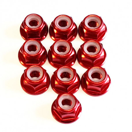 M3 Alum. Flanged Lock Nut Red (10)